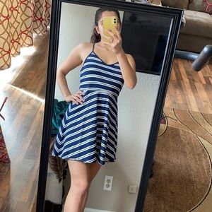 Blue and white striped dress